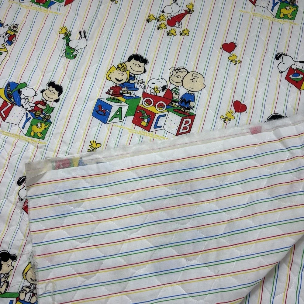 VTG 80`s SNOOPY Peanuts Diaper Stacker  Quilted Fabric PANEL By F.C.I. 44